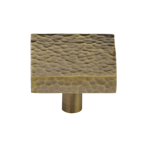 Heritage Brass Cabinet Knob Hammered Square Design 32mm Antique Brass Finish