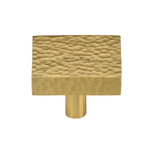 Heritage Brass Cabinet Knob Hammered Square Design 32mm Satin Brass Finish
