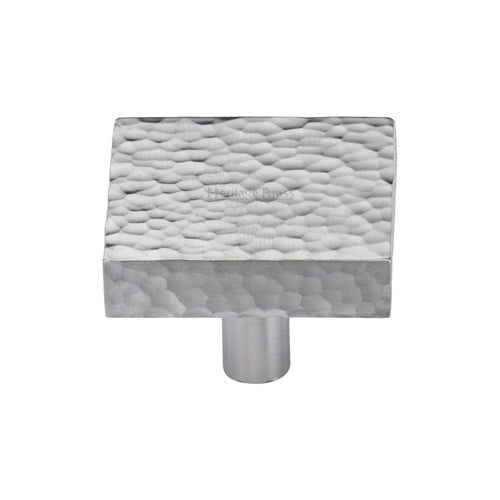 Heritage Brass Cabinet Knob Hammered Square Design 32mm Satin Chrome Finish
