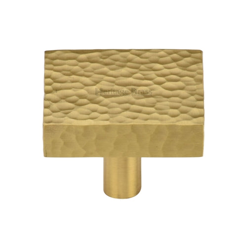 Heritage Brass Cabinet Knob Hammered Square Design 38mm Satin Brass Finish