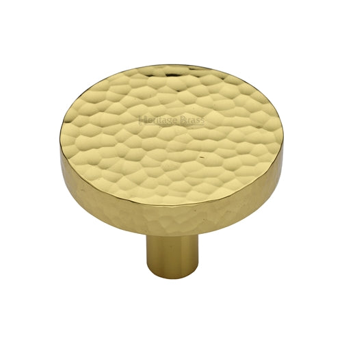 Heritage Brass Hammered Disc Cabinet Knob 38mm Polished Brass Finish