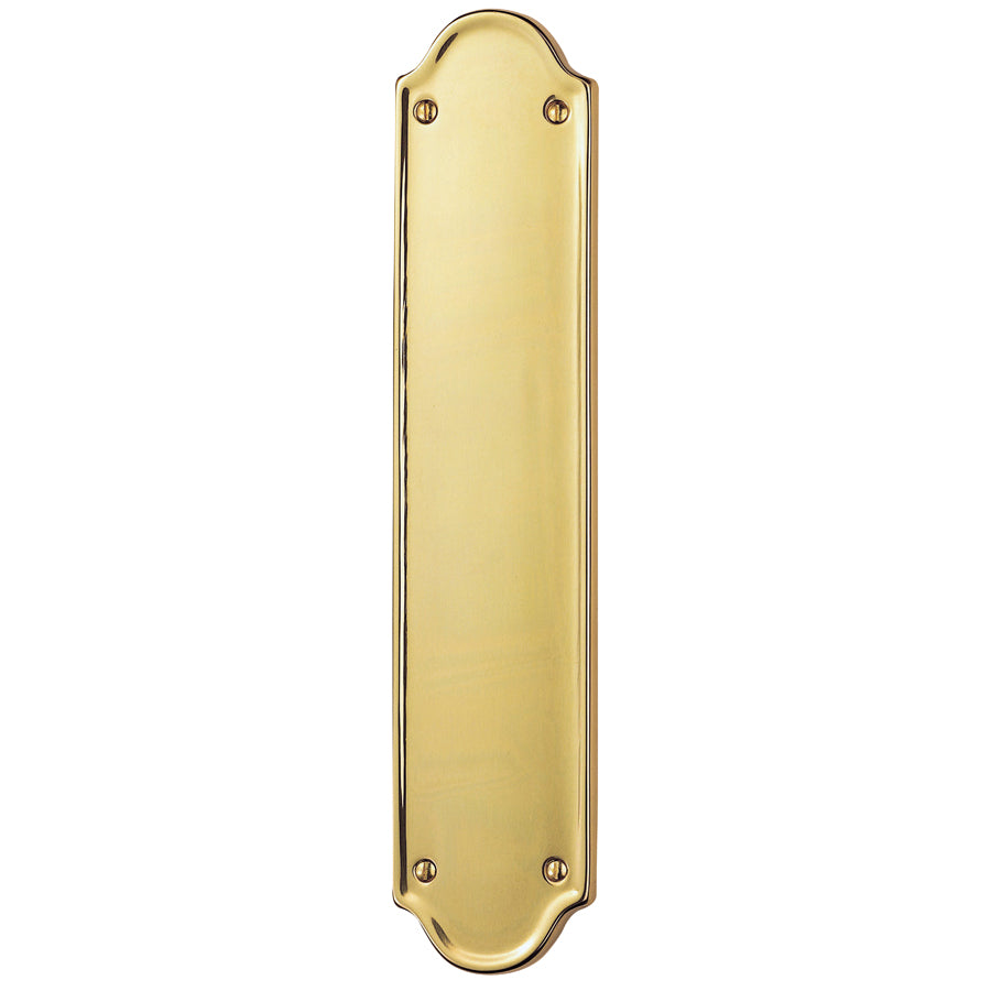 High quality image of Carlisle Brass - Finger Plate Shaped End 302 x 65mm - Polished Brass | Sku. dl20 | Trade Door Handles.