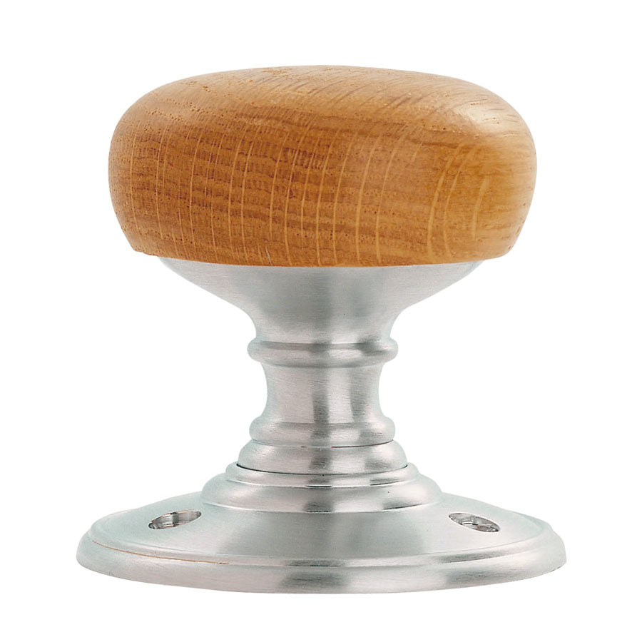 High quality image of Carlisle Brass - Delamain Wooden Mortice Knobs - Dual Finish-Wood - Satin Chrome | Sku. dk32wosc | Trade Door Handles.