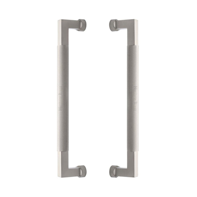 Heritage Brass Door Furniture Satin Nickel / Back to Back Fixing Pack Heritage Brass - Back to Back Door Pull Handle Bauhaus Knurled Design 330mm Satin Nickel Finish
