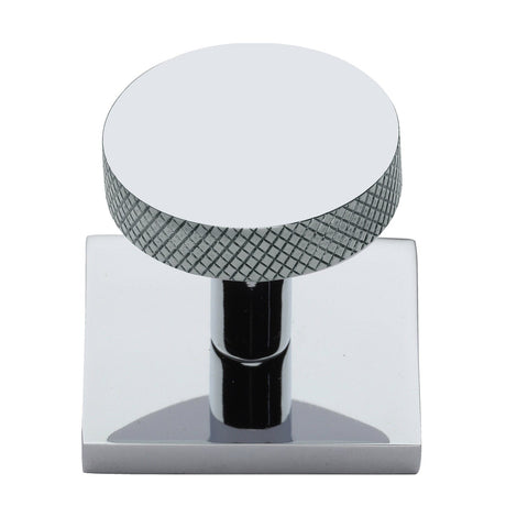 Heritage Brass Cabinet Hardware Polished Chrome / Cabinet Knob on Backplate / 32mm Dia. Heritage Brass - Cabinet Knob Disc Knurled Design with Square Backplate 32mm Pol