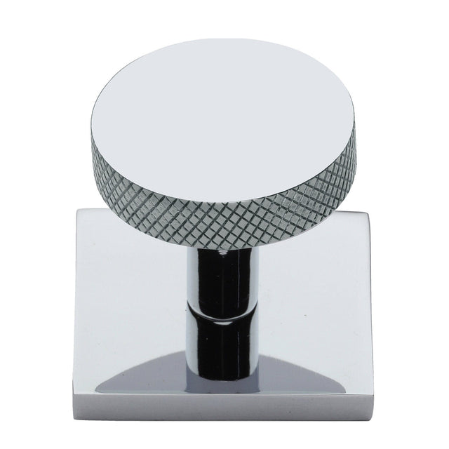 Heritage Brass Cabinet Hardware Polished Chrome / Cabinet Knob on Backplate / 32mm Dia. Heritage Brass - Cabinet Knob Disc Knurled Design with Square Backplate 32mm Pol