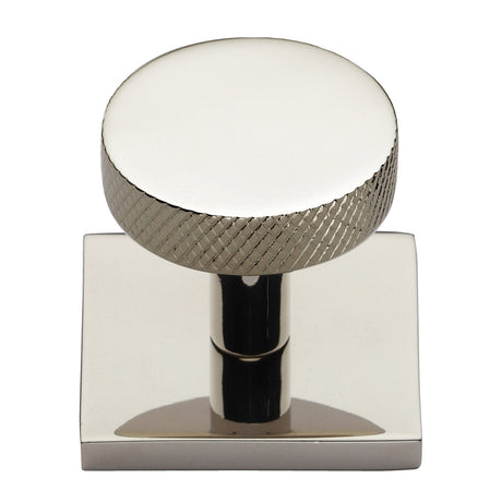Heritage Brass Cabinet Hardware Polished Nickel / Cabinet Knob on Backplate / 32mm Dia. Heritage Brass - Cabinet Knob Disc Knurled Design with Square Backplate 32mm Pol