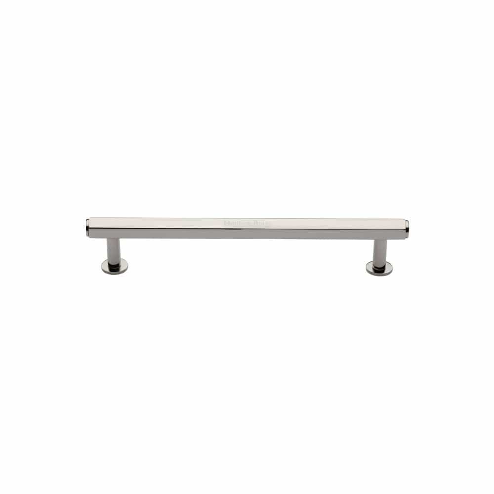 Heritage Brass Cabinet Hardware Polished Nickel / Cabinet Pull Handles / 96mm c/c Heritage Brass - Cabinet Pull Hexagon Design with Rose 96mm CTC Polished Nickel Fini
