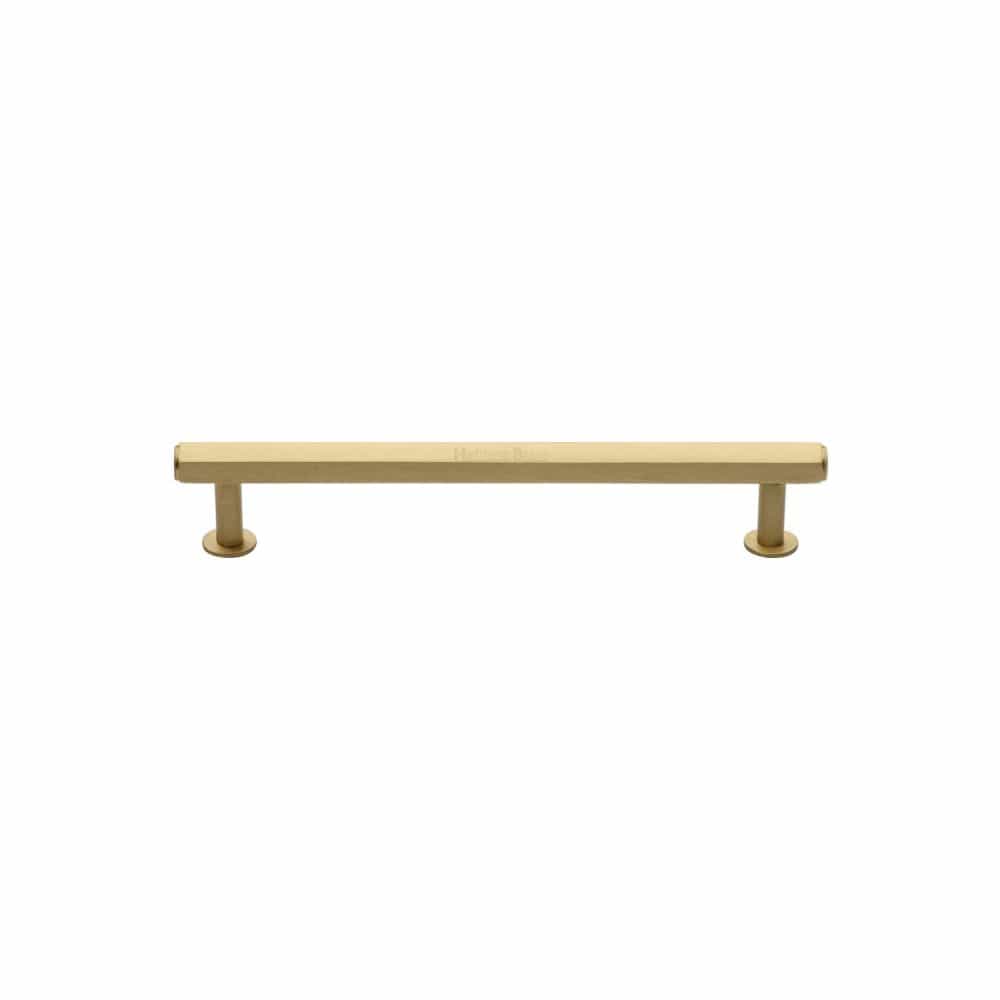 Heritage Brass Cabinet Hardware Satin Brass / Cabinet Pull Handles / 96mm c/c Heritage Brass - Cabinet Pull Hexagon Design with Rose 96mm CTC Satin Brass Finis