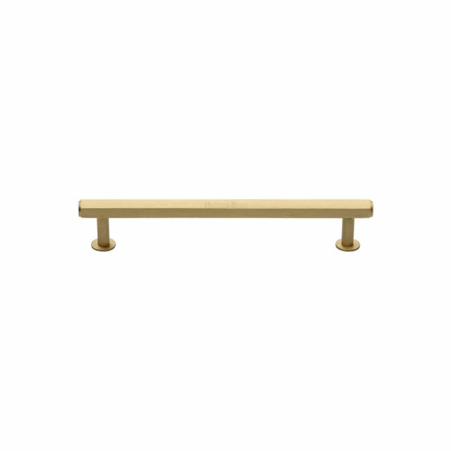 Heritage Brass Cabinet Hardware Satin Brass / Cabinet Pull Handles / 96mm c/c Heritage Brass - Cabinet Pull Hexagon Design with Rose 96mm CTC Satin Brass Finis