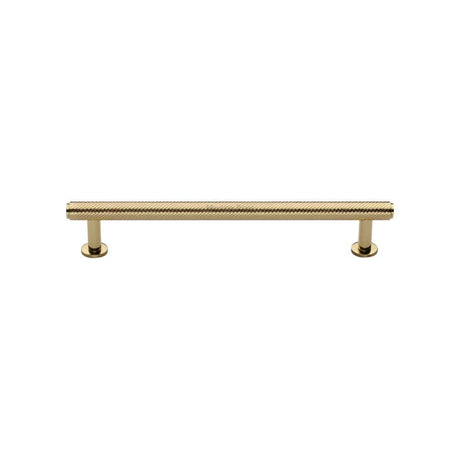 Heritage Brass Cabinet Hardware Polished Brass / Cabinet Pull Handles / 128mm c/c Heritage Brass - Cabinet Pull Knurled Design with Rose 128mm CTC Polished Brass Fini
