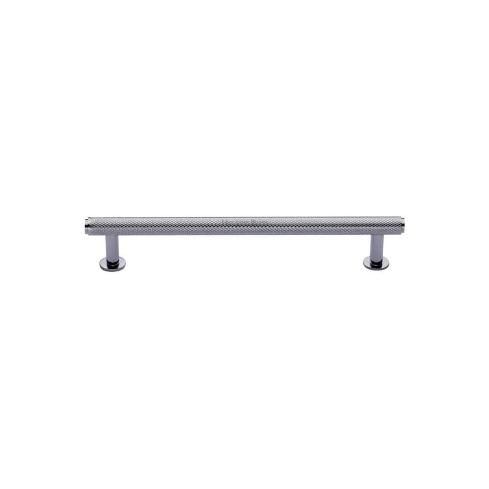 Heritage Brass Cabinet Hardware Polished Chrome / Cabinet Pull Handles / 96mm c/c Heritage Brass - Cabinet Pull Knurled Design with Rose 96mm CTC Polished Chrome Fini
