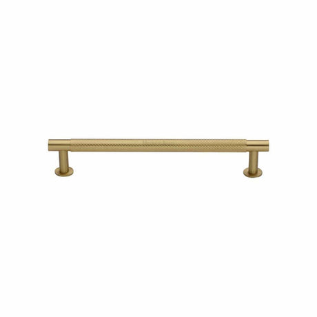 Heritage Brass Cabinet Hardware Satin Brass / Cabinet Pull Handles / 128mm c/c Heritage Brass - Cabinet Pull Partial Knurled Design with Rose 128mm CTC Satin Br