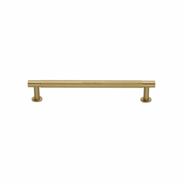 Heritage Brass Cabinet Hardware Satin Brass / Cabinet Pull Handles / 128mm c/c Heritage Brass - Cabinet Pull Partial Knurled Design with Rose 128mm CTC Satin Br