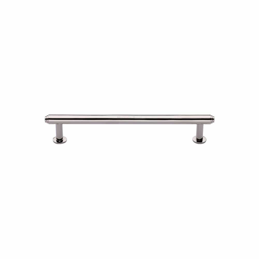 Heritage Brass Cabinet Hardware Polished Nickel / Cabinet Pull Handles / 96mm c/c Heritage Brass - Cabinet Pull Step Design with 16mm Rose 96mm CTC Polished Nickel Fi