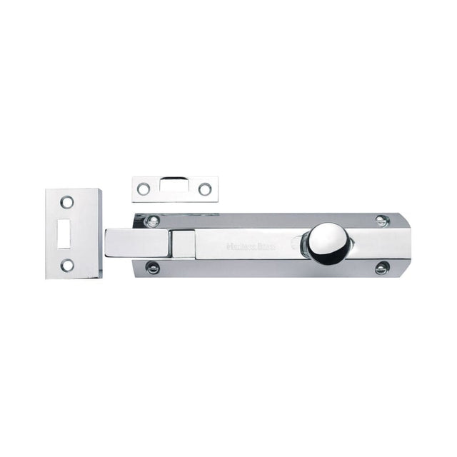 Heritage Brass Accessories Polished Chrome / Cranked Surface Bolts / 150mm / 6" Heritage Brass - Door Bolt Necked Flat 6" Polished Chrome Finish