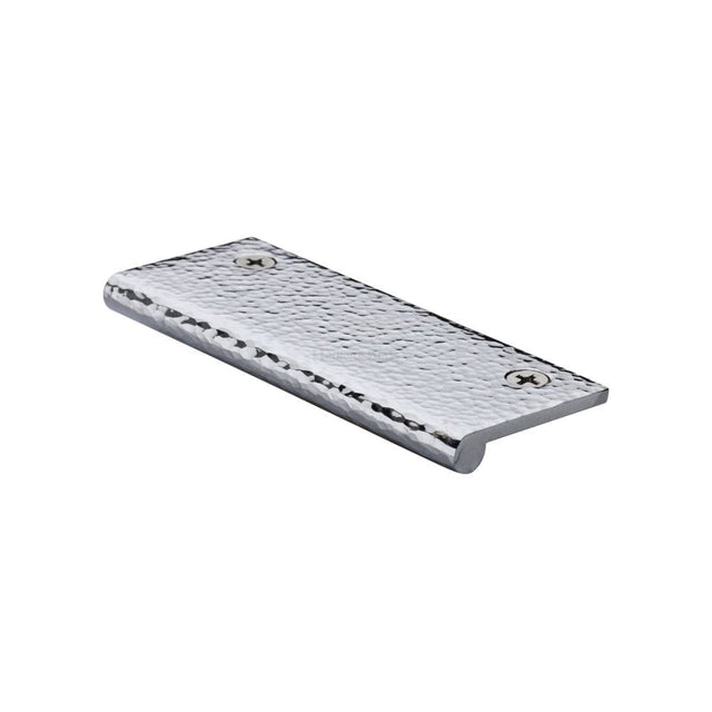 Heritage Brass Cabinet Hardware Polished Chrome / Edge Pull Heritage Brass - Edge Pull Cabinet Handle Hammered Design - 38mm Width - Polished Chrome