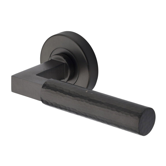 Heritage Brass Door Furniture Matt Bronze / Round Rose Heritage Brass - Hammered Bauhaus Door Handle on Round Rose - Matt Bronze