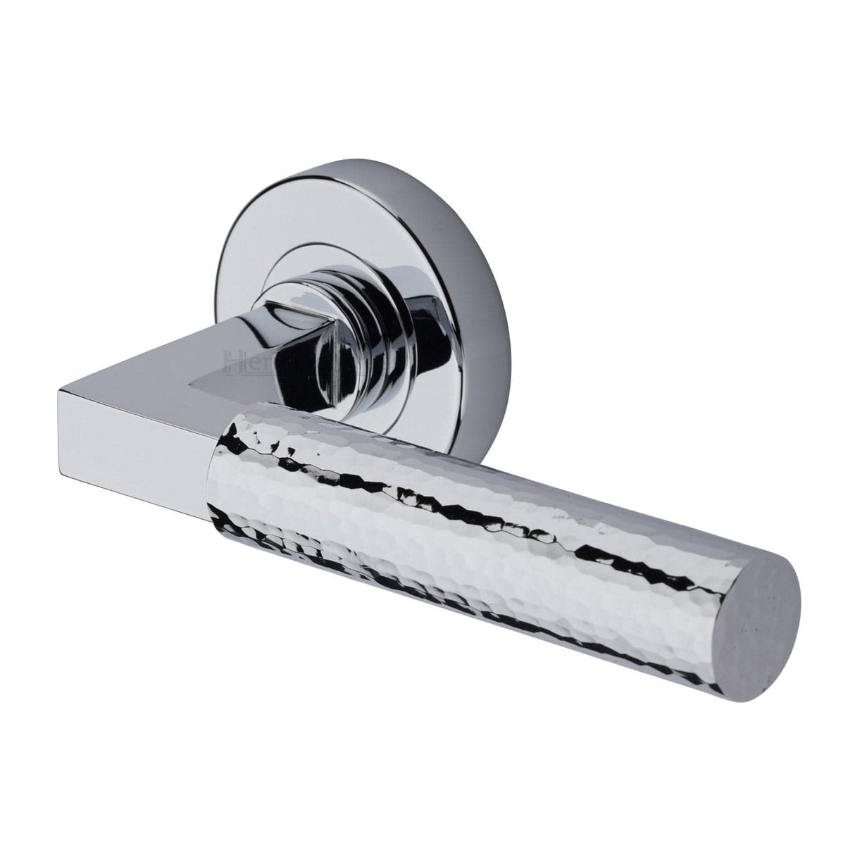 Heritage Brass Door Furniture Polished Chrome / Round Rose Heritage Brass - Hammered Bauhaus Door Handle on Round Rose - Polished Chrome