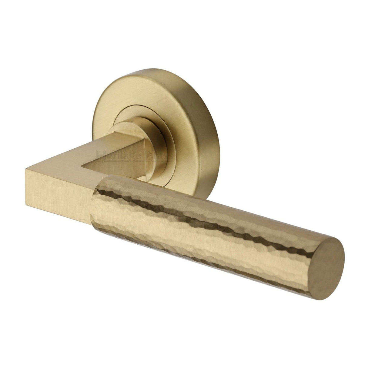 Heritage Brass Door Furniture Satin Brass / Round Rose Heritage Brass - Hammered Bauhaus Door Handle on Round Rose - Satin Brass