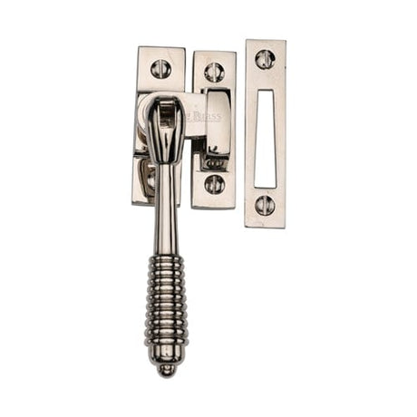 Heritage Brass Window Furniture Polished Nickel / No / Mortice & Hook Place Heritage Brass - Mortice & Hook Plate Casement Fastener Reeded Design Polished Nickel finish