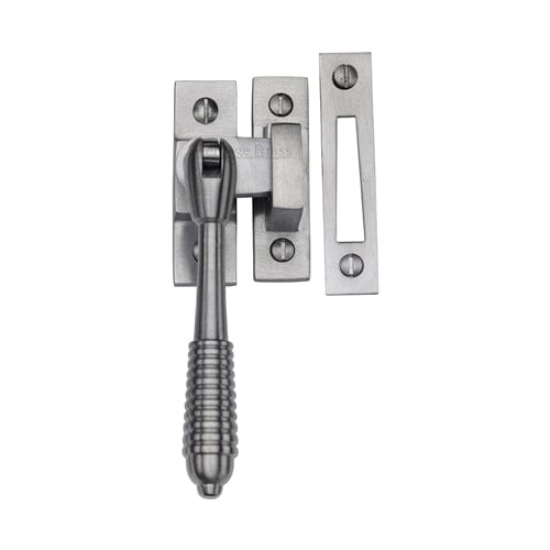Heritage Brass Window Furniture Satin Chrome / No / Mortice & Hook Place Heritage Brass - Mortice & Hook Plate Casement Fastener Reeded Design Satin Chrome finish