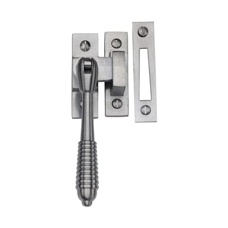 Heritage Brass Window Furniture Satin Chrome / No / Mortice & Hook Place Heritage Brass - Mortice & Hook Plate Casement Fastener Reeded Design Satin Chrome finish