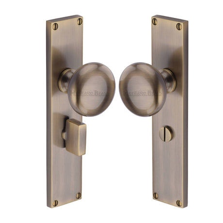 Heritage Brass Door Furniture Antique Brass / Mortice Knobs Heritage Brass Mortice Knob on Bathroom Plate Victoria Design Antique Brass finish