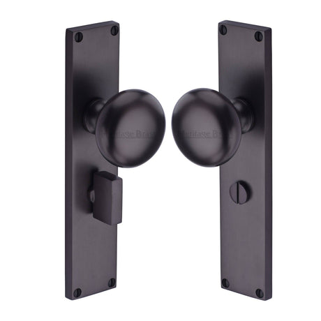 Heritage Brass Door Furniture Matt Bronze / Mortice Knobs Heritage Brass Mortice Knob on Bathroom Plate Victoria Design Matt Bronze finish