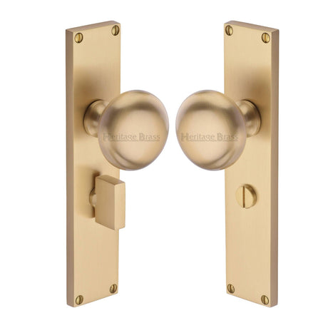 Heritage Brass Door Furniture Satin Brass / Mortice Knobs Heritage Brass Mortice Knob on Bathroom Plate Victoria Design Satin Brass finish