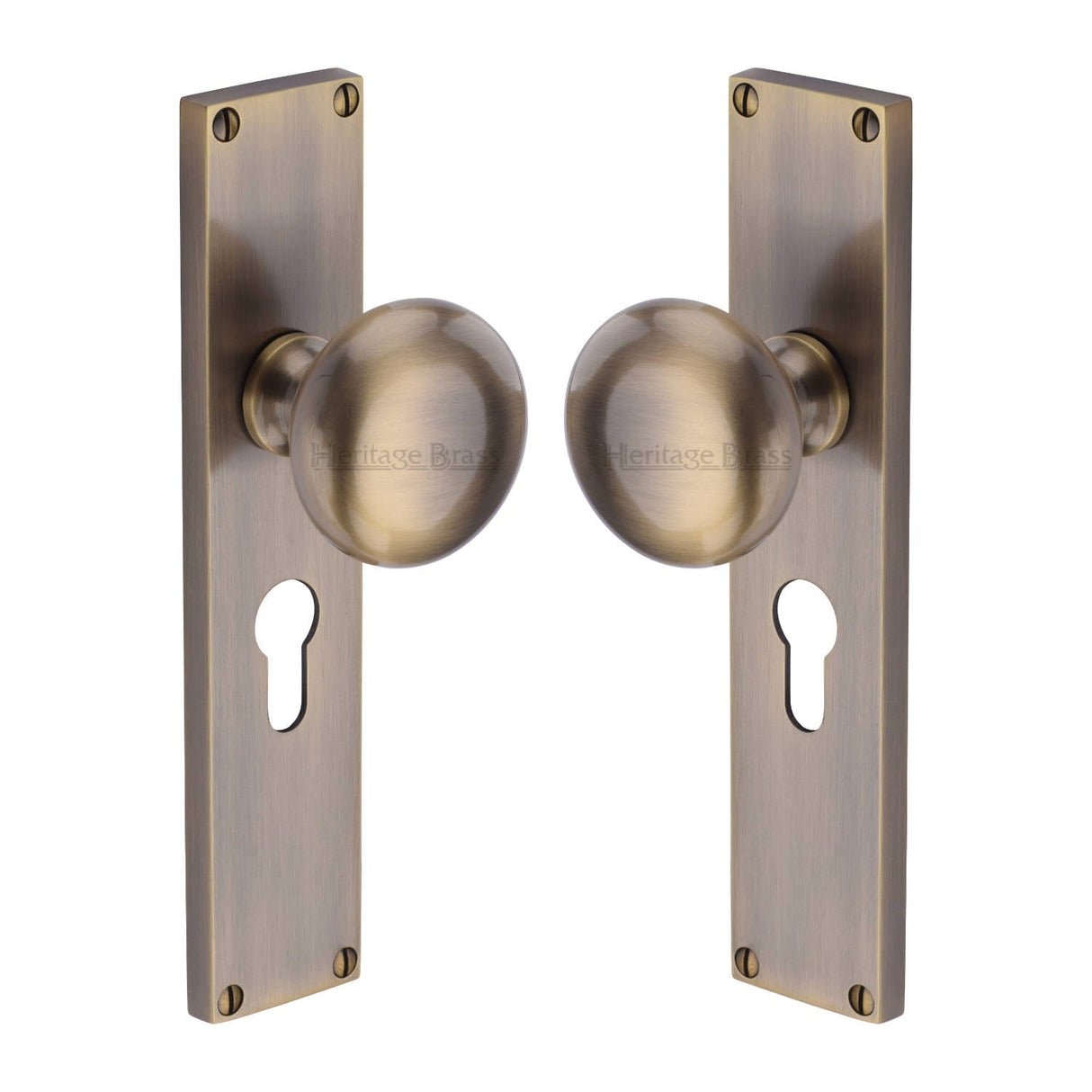 Heritage Brass Door Furniture Antique Brass / Mortice Knobs Heritage Brass Mortice Knob on Euro Profile Plate Victoria Design Antique Brass finish