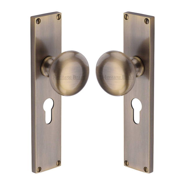 Heritage Brass Door Furniture Antique Brass / Mortice Knobs Heritage Brass Mortice Knob on Euro Profile Plate Victoria Design Antique Brass finish