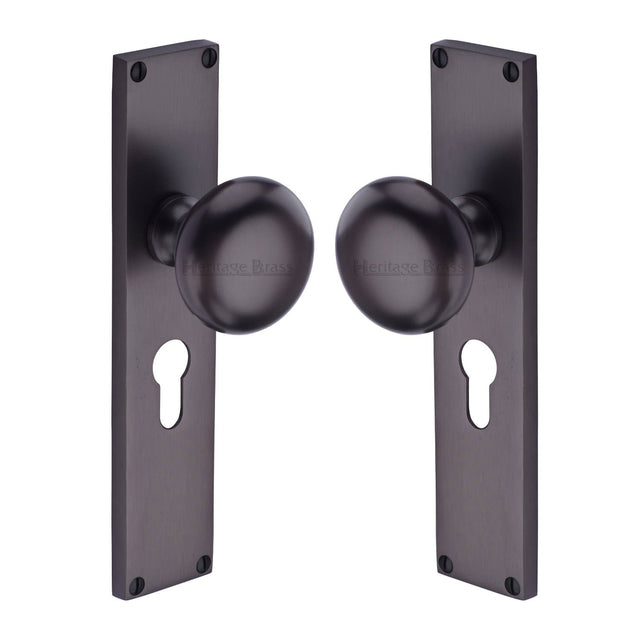 Heritage Brass Door Furniture Matt Bronze / Mortice Knobs Heritage Brass Mortice Knob on Euro Profile Plate Victoria Design Matt Bronze finish