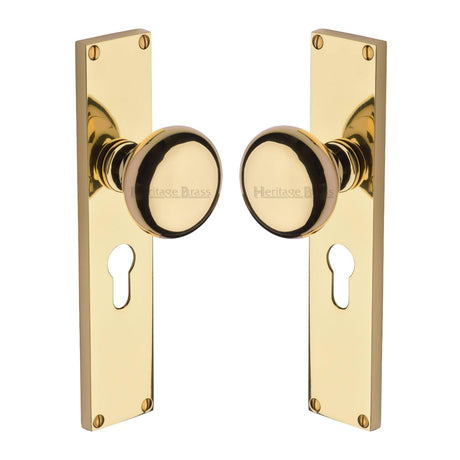 Heritage Brass Door Furniture Polished Brass / Mortice Knobs Heritage Brass Mortice Knob on Euro Profile Plate Victoria Design Polished Brass finish