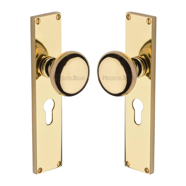 Heritage Brass Door Furniture Polished Brass / Mortice Knobs Heritage Brass Mortice Knob on Euro Profile Plate Victoria Design Polished Brass finish