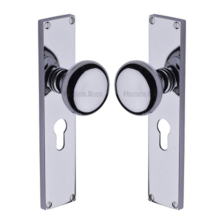 Heritage Brass Door Furniture Polished Chrome / Mortice Knobs Heritage Brass Mortice Knob on Euro Profile Plate Victoria Design Polished Chrome finish