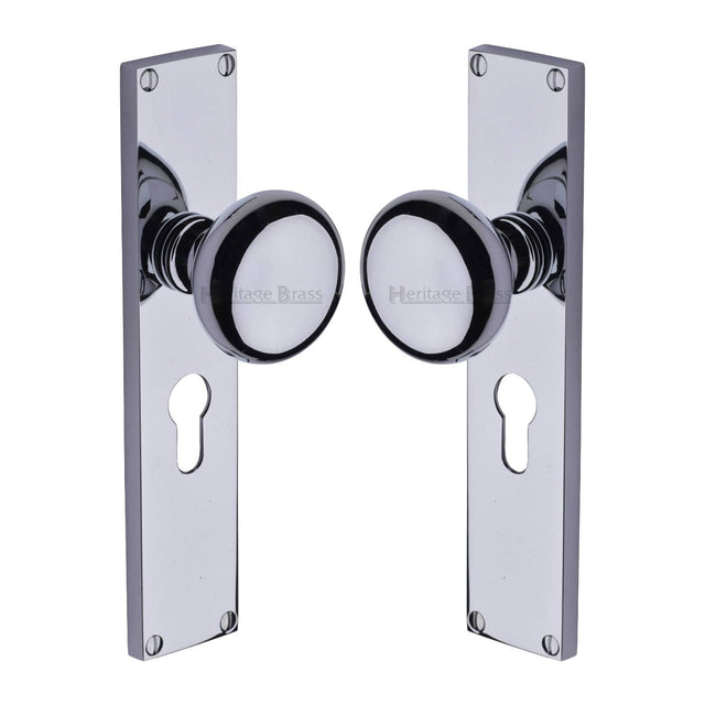 Heritage Brass Door Furniture Polished Chrome / Mortice Knobs Heritage Brass Mortice Knob on Euro Profile Plate Victoria Design Polished Chrome finish