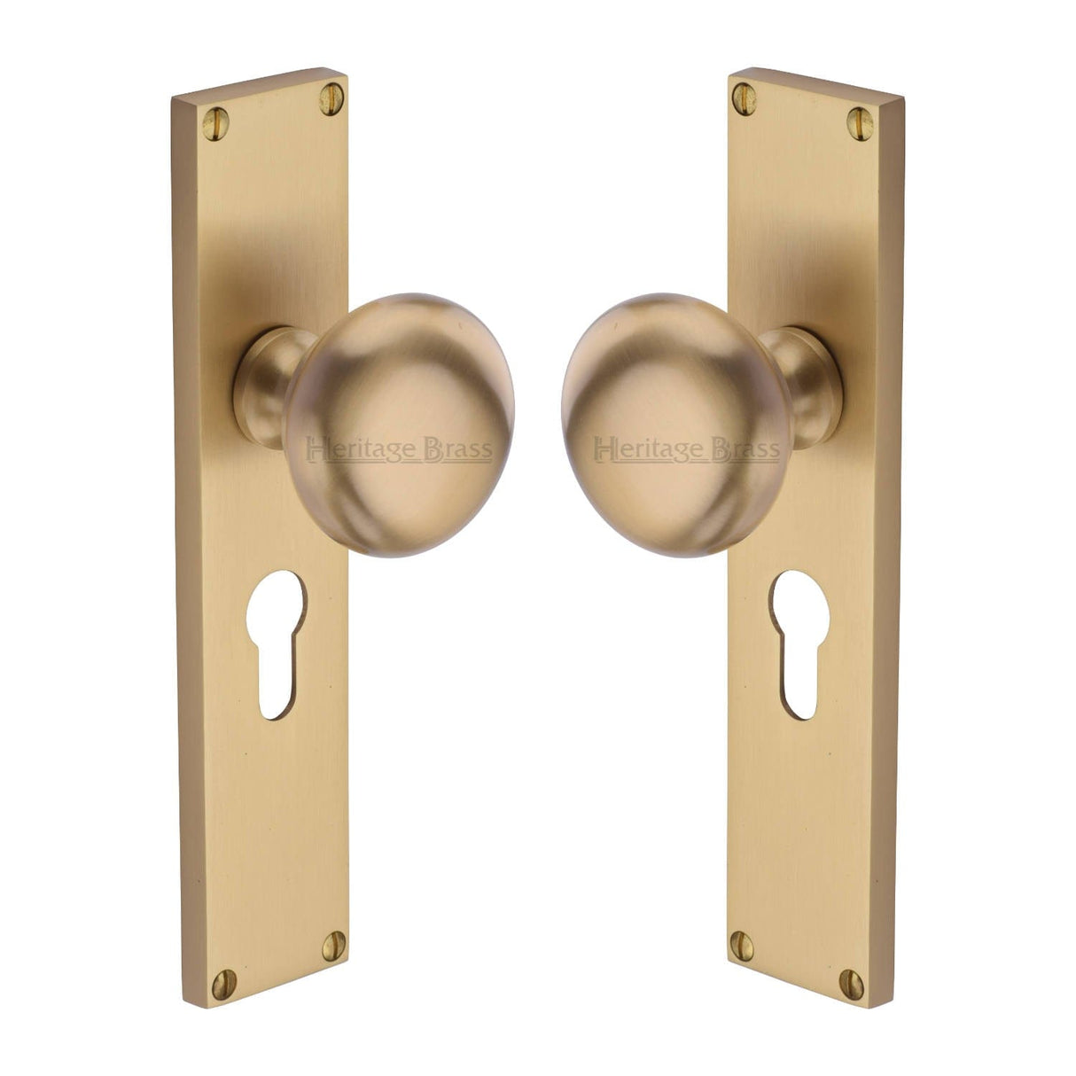 Heritage Brass Door Furniture Satin Brass / Mortice Knobs Heritage Brass Mortice Knob on Euro Profile Plate Victoria Design Satin Brass finish