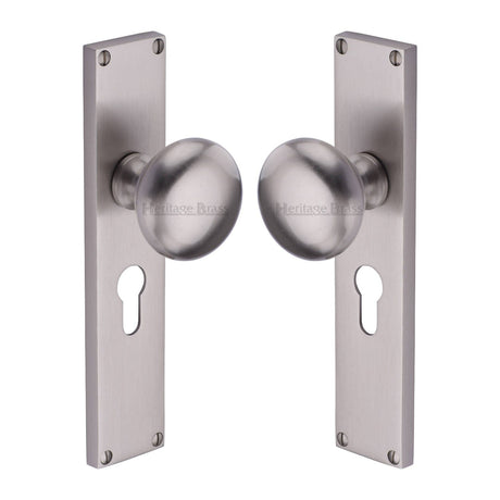 Heritage Brass Door Furniture Satin Nickel / Mortice Knobs Heritage Brass Mortice Knob on Euro Profile Plate Victoria Design Satin Nickel finish