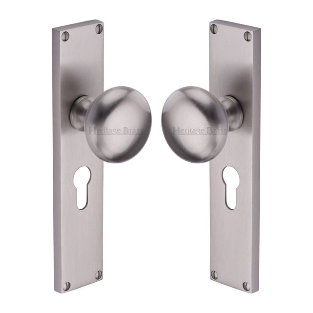 Heritage Brass Door Furniture Satin Nickel / Mortice Knobs Heritage Brass Mortice Knob on Euro Profile Plate Victoria Design Satin Nickel finish