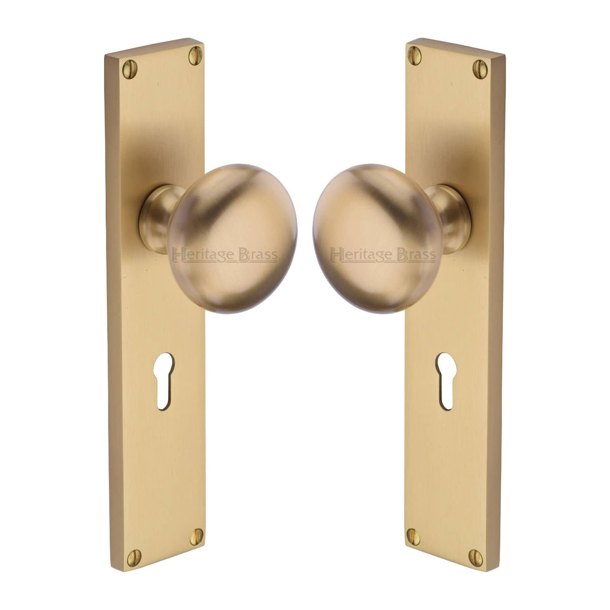Heritage Brass Door Furniture Satin Brass / Mortice Knobs Heritage Brass Mortice Knob on Lock Plate Victoria Design Satin Brass finish