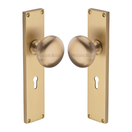 Heritage Brass Door Furniture Satin Brass / Mortice Knobs Heritage Brass Mortice Knob on Lock Plate Victoria Design Satin Brass finish