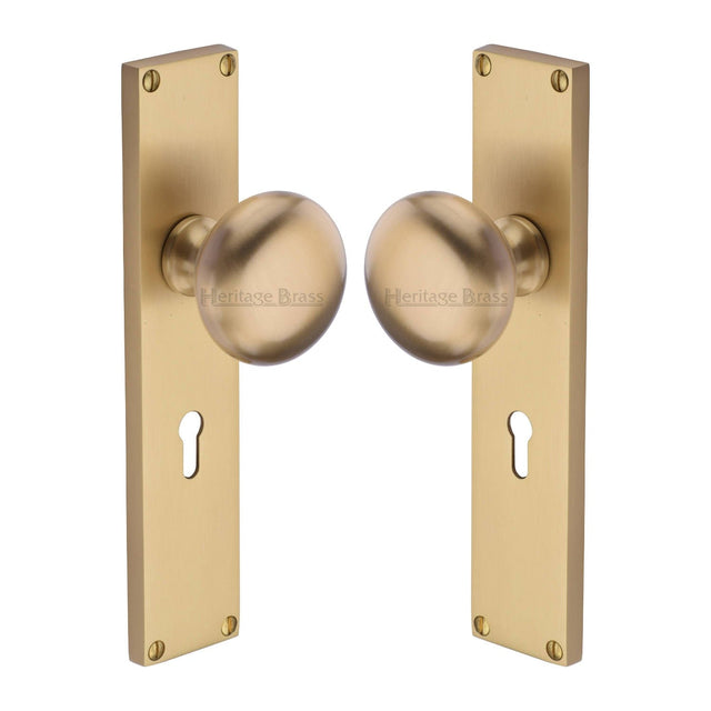 Heritage Brass Door Furniture Satin Brass / Mortice Knobs Heritage Brass Mortice Knob on Lock Plate Victoria Design Satin Brass finish
