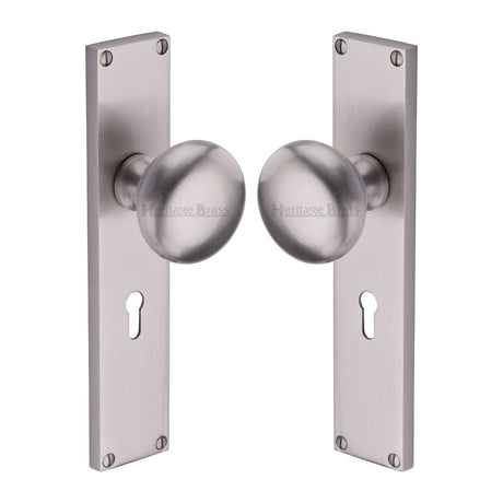 Heritage Brass Door Furniture Satin Nickel / Mortice Knobs Heritage Brass Mortice Knob on Lock Plate Victoria Design Satin Nickel finish
