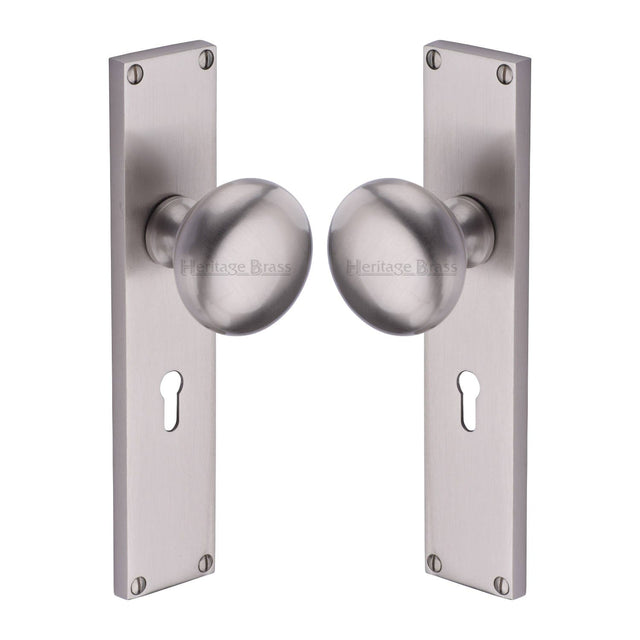 Heritage Brass Door Furniture Satin Nickel / Mortice Knobs Heritage Brass Mortice Knob on Lock Plate Victoria Design Satin Nickel finish