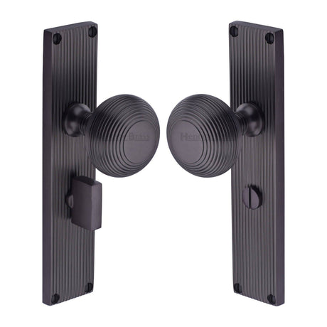 Heritage Brass Door Furniture Matt Bronze / Mortice Knobs Heritage Brass Mortice Knob on Reeded Bathroom Plate Beehive Design Matt Bronze finish