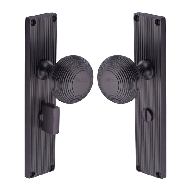 Heritage Brass Door Furniture Matt Bronze / Mortice Knobs Heritage Brass Mortice Knob on Reeded Bathroom Plate Beehive Design Matt Bronze finish