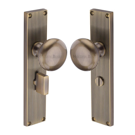 Heritage Brass Door Furniture Antique Brass / Mortice Knobs Heritage Brass Mortice Knob on Reeded Bathroom Plate Victoria Design Antique Brass finish