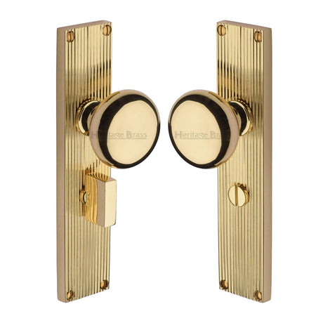Heritage Brass Door Furniture Polished Brass / Mortice Knobs Heritage Brass Mortice Knob on Reeded Bathroom Plate Victoria Design Polished Brass finish