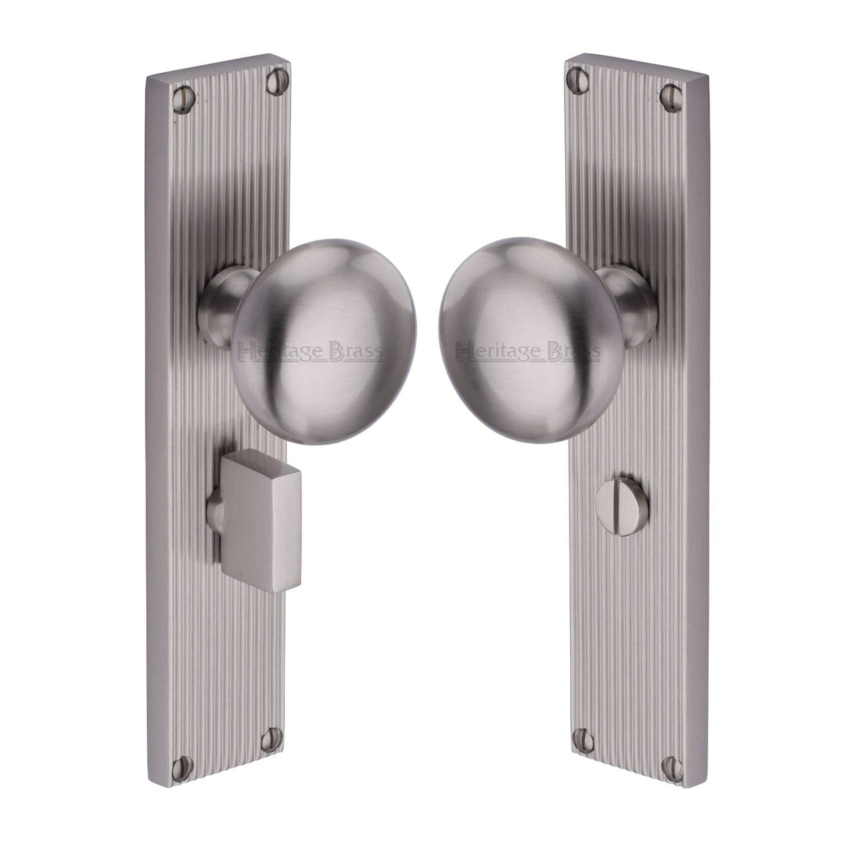 Heritage Brass Door Furniture Satin Nickel / Mortice Knobs Heritage Brass Mortice Knob on Reeded Bathroom Plate Victoria Design Satin Nickel finish